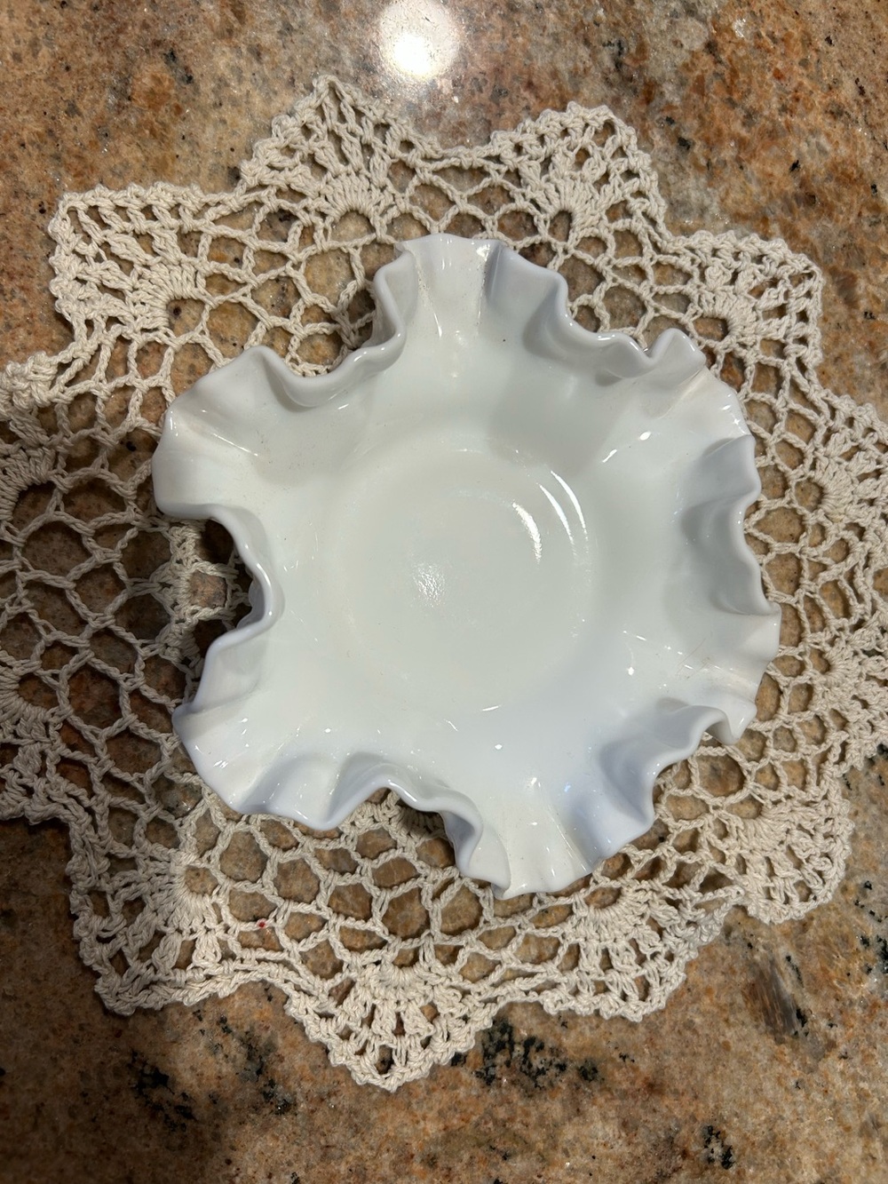 Fenton 6” Hobnail Ruffled Milk Glass Petite Candy Dish